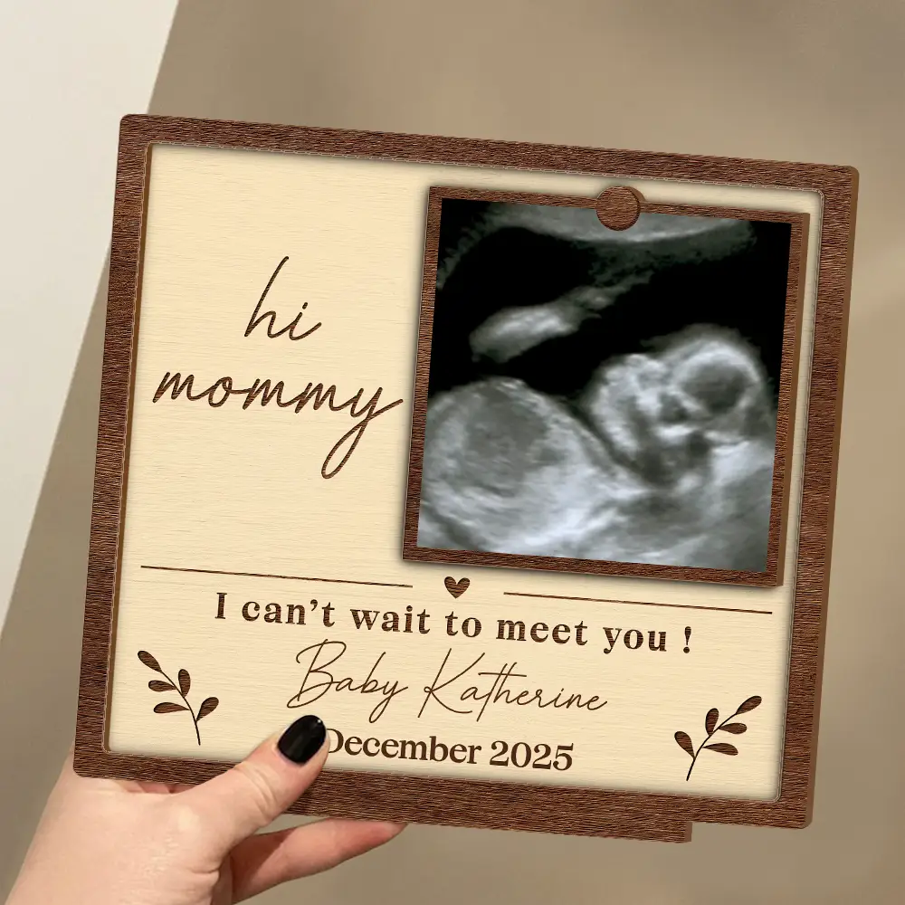 Custom Photo I Can't Wait To Meet You Expecting Parents Grandparents - Personalized Custom Shaped 2-Layered Wooden Plaque - Image 3