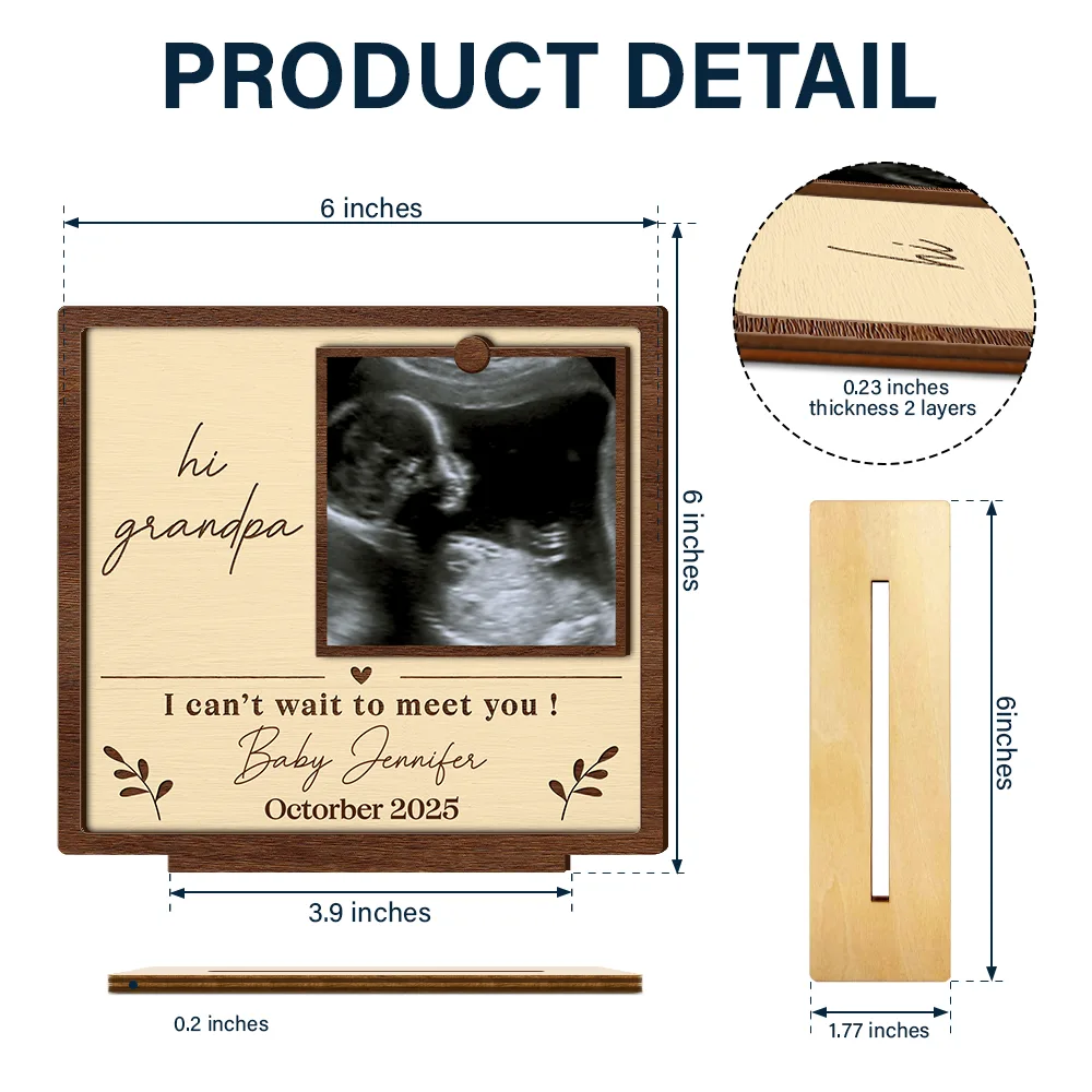 Custom Photo I Can't Wait To Meet You Expecting Parents Grandparents - Personalized Custom Shaped 2-Layered Wooden Plaque - Image 4