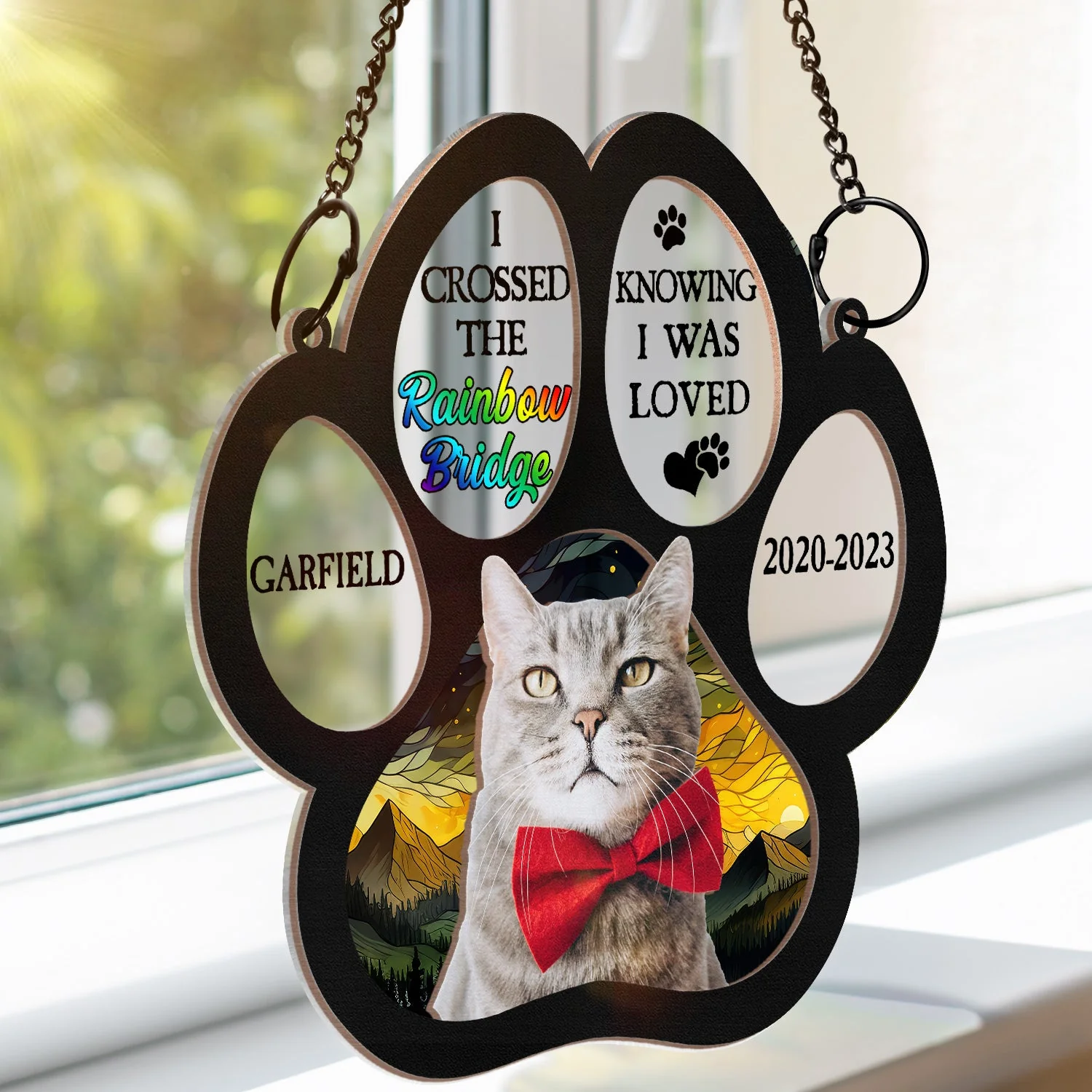 Custom Photo I Crossed The Rainbow Bridge Knowing I Was Loved - Personalized Window Hanging Suncatcher Ornament - Image 4