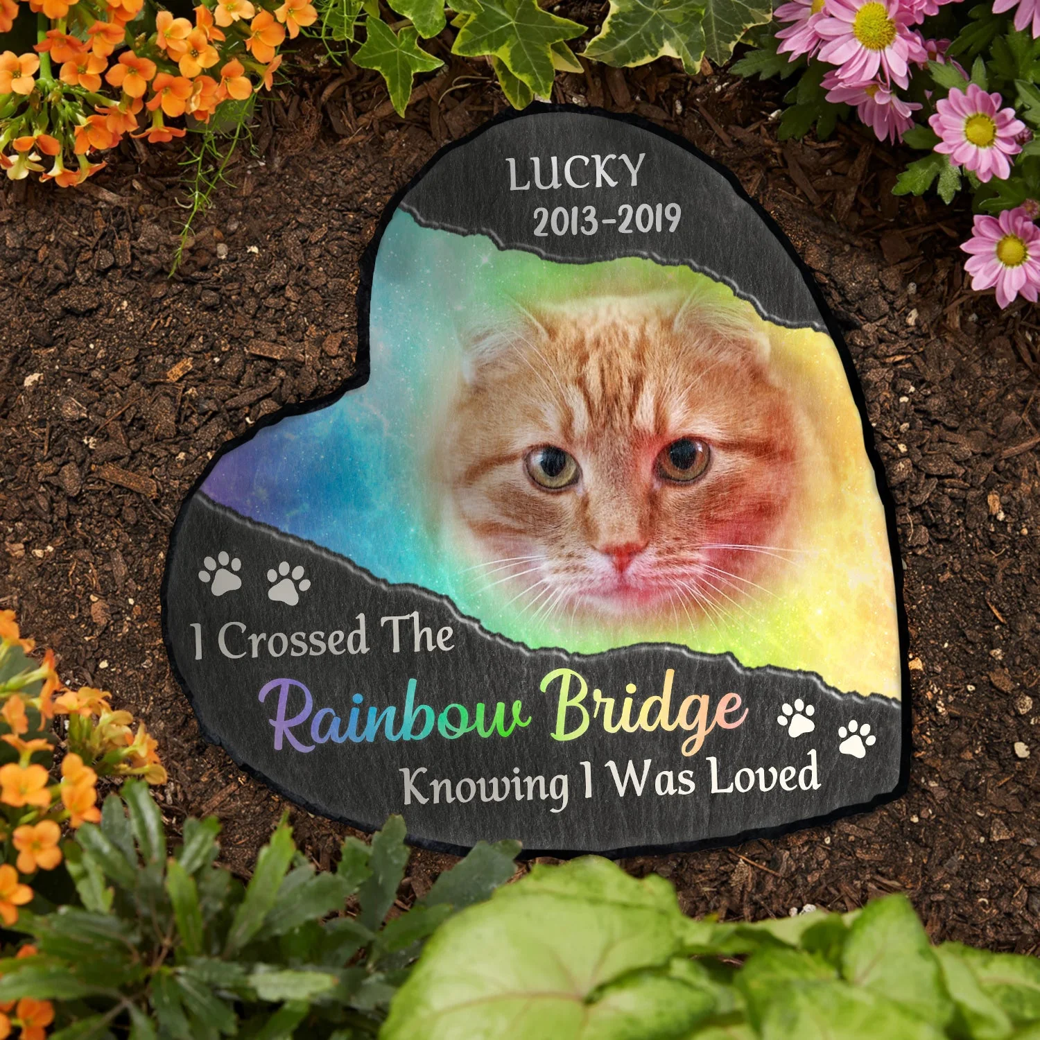 Custom Photo I Crossed The Rainbow Bridge Knowing I Was Loved - Remembrance, Grief Gift For Family, Pet Lover - Personalized Heart Memorial Garden Stone - Image 4