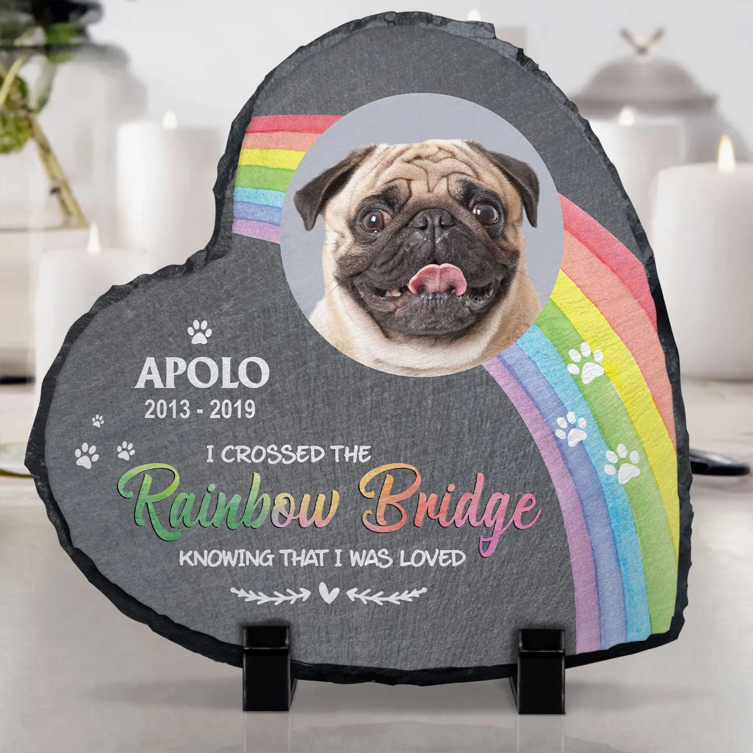 Custom Photo I Crossed The Rainbow Bridge Knowing That I Was Loved - Pet Memorial Gift - Personalized Heart Memorial Garden Stone - Image 4