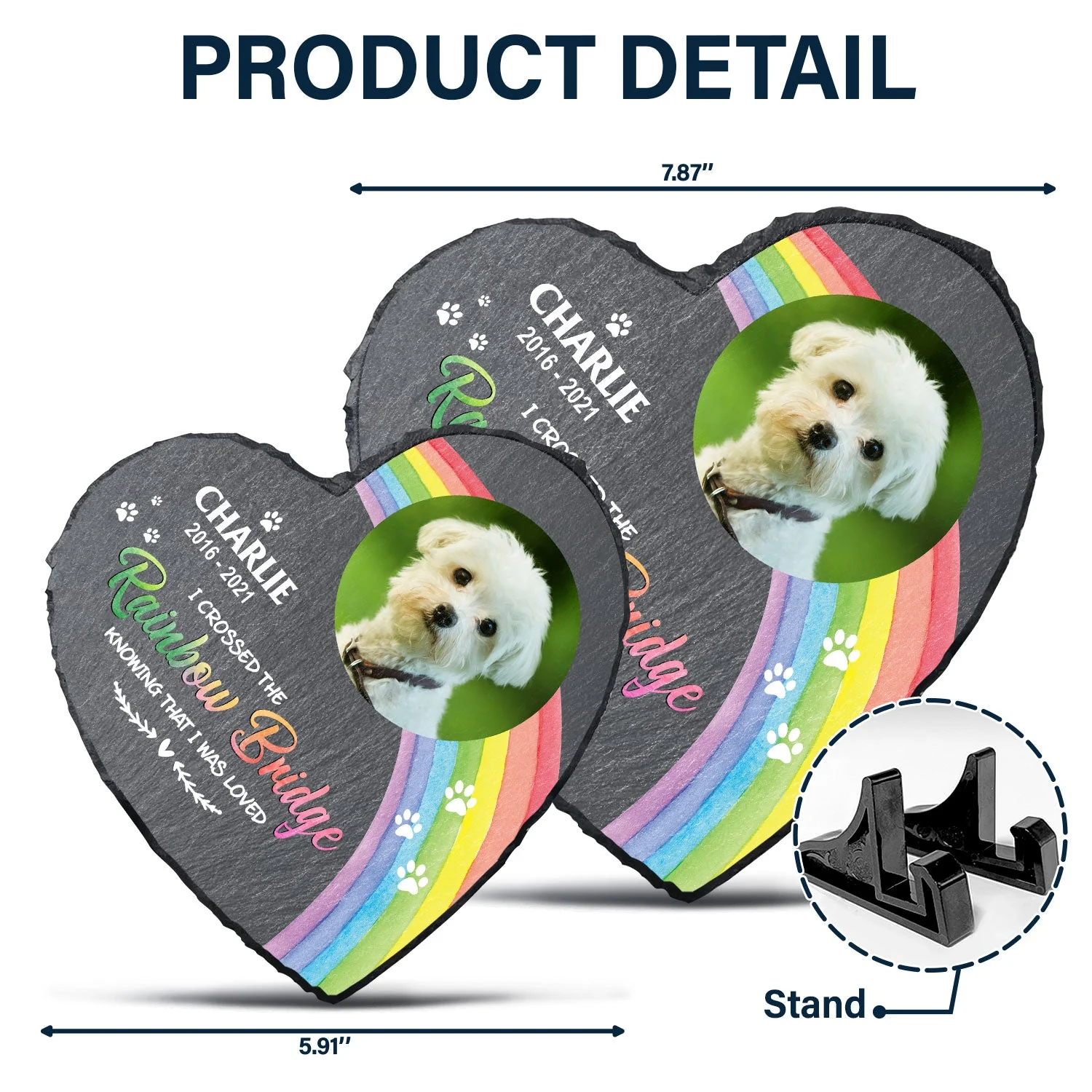 Custom Photo I Crossed The Rainbow Bridge Knowing That I Was Loved - Pet Memorial Gift - Personalized Heart Memorial Garden Stone - Image 5