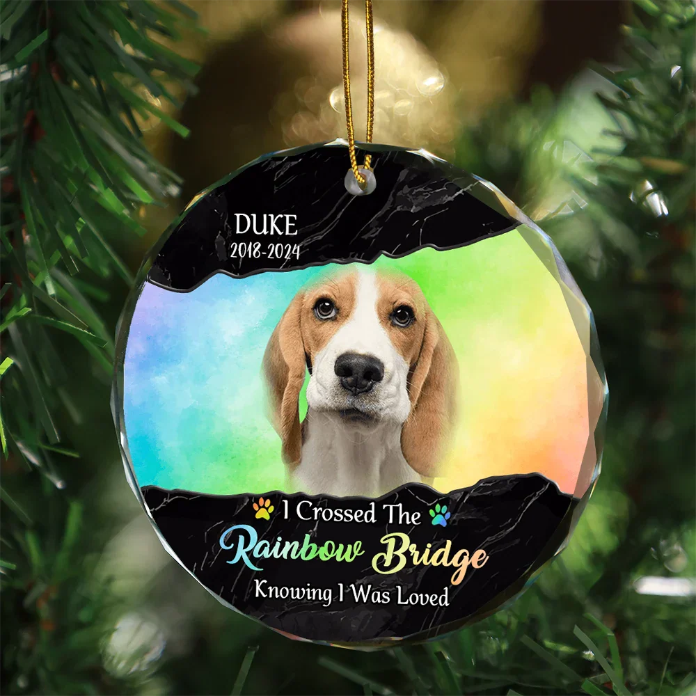 Custom Photo I Crossed The Rainbow Bridge Memorial - Personalized Circle Glass Ornament - Image 4