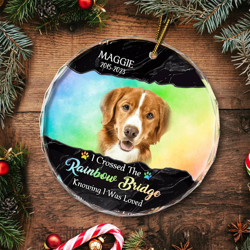 Custom Photo I Crossed The Rainbow Bridge Memorial - Personalized Circle Glass Ornament - Image 6