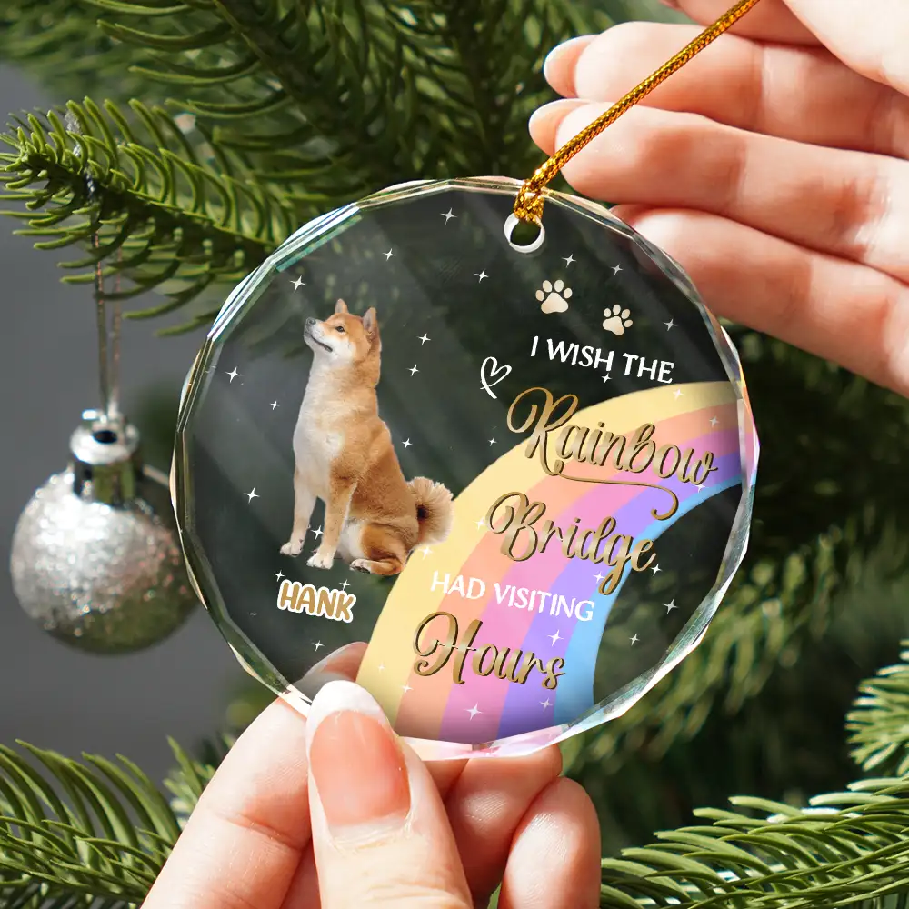 Custom Photo I Crossed The Rainbow Bridge Memorial Pet - Personalized Circle Glass Ornament - Image 3