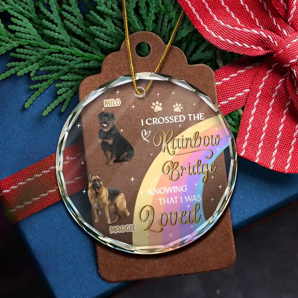 Custom Photo I Crossed The Rainbow Bridge Memorial Pet - Personalized Circle Glass Ornament - Image 6