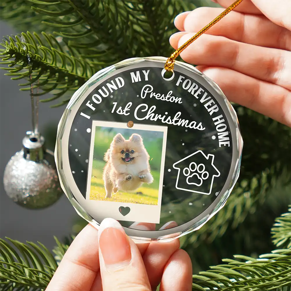 Custom Photo I Found My Forever Home - Personalized Circle Glass Ornament - Image 2