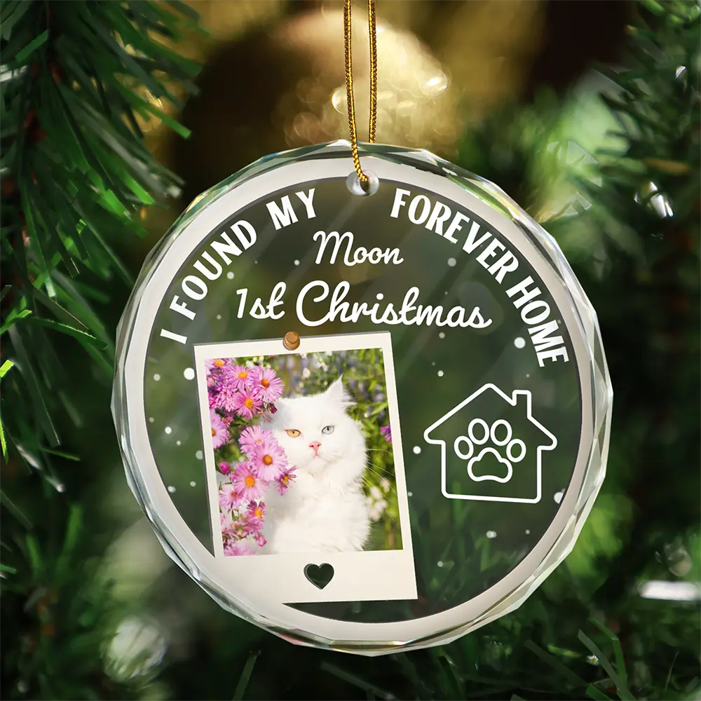 Custom Photo I Found My Forever Home - Personalized Circle Glass Ornament - Image 3