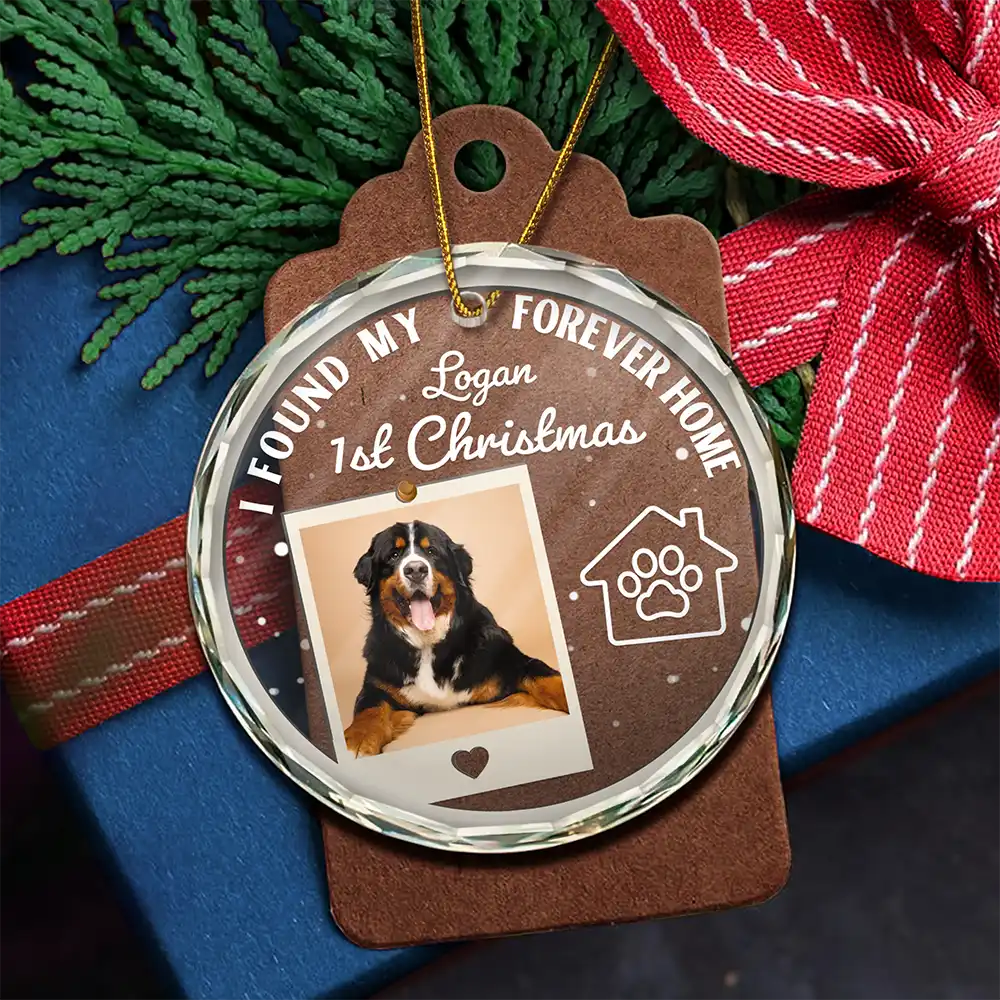 Custom Photo I Found My Forever Home - Personalized Circle Glass Ornament - Image 4