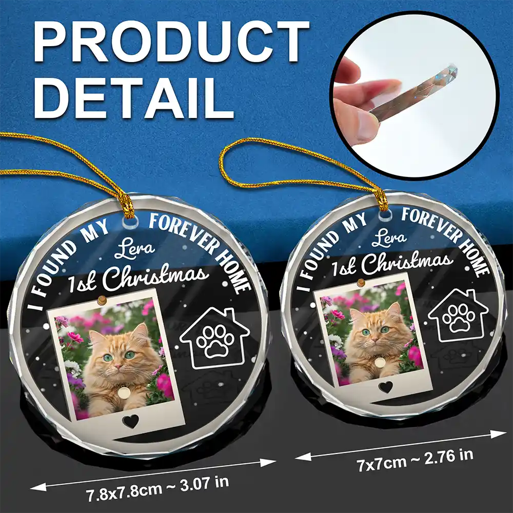 Custom Photo I Found My Forever Home - Personalized Circle Glass Ornament - Image 5