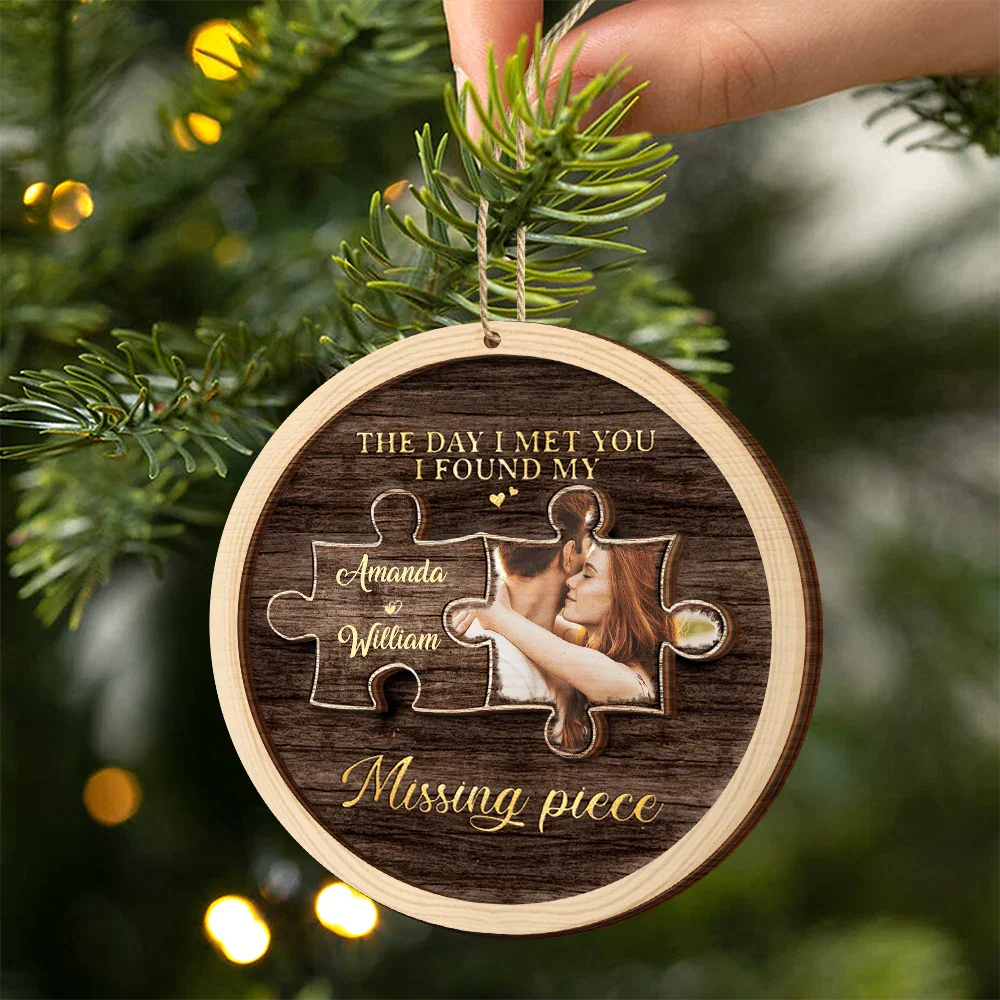 Custom Photo I Found My Missing Piece Couples - Personalized 2-Layered Wooden Ornament - Image 2