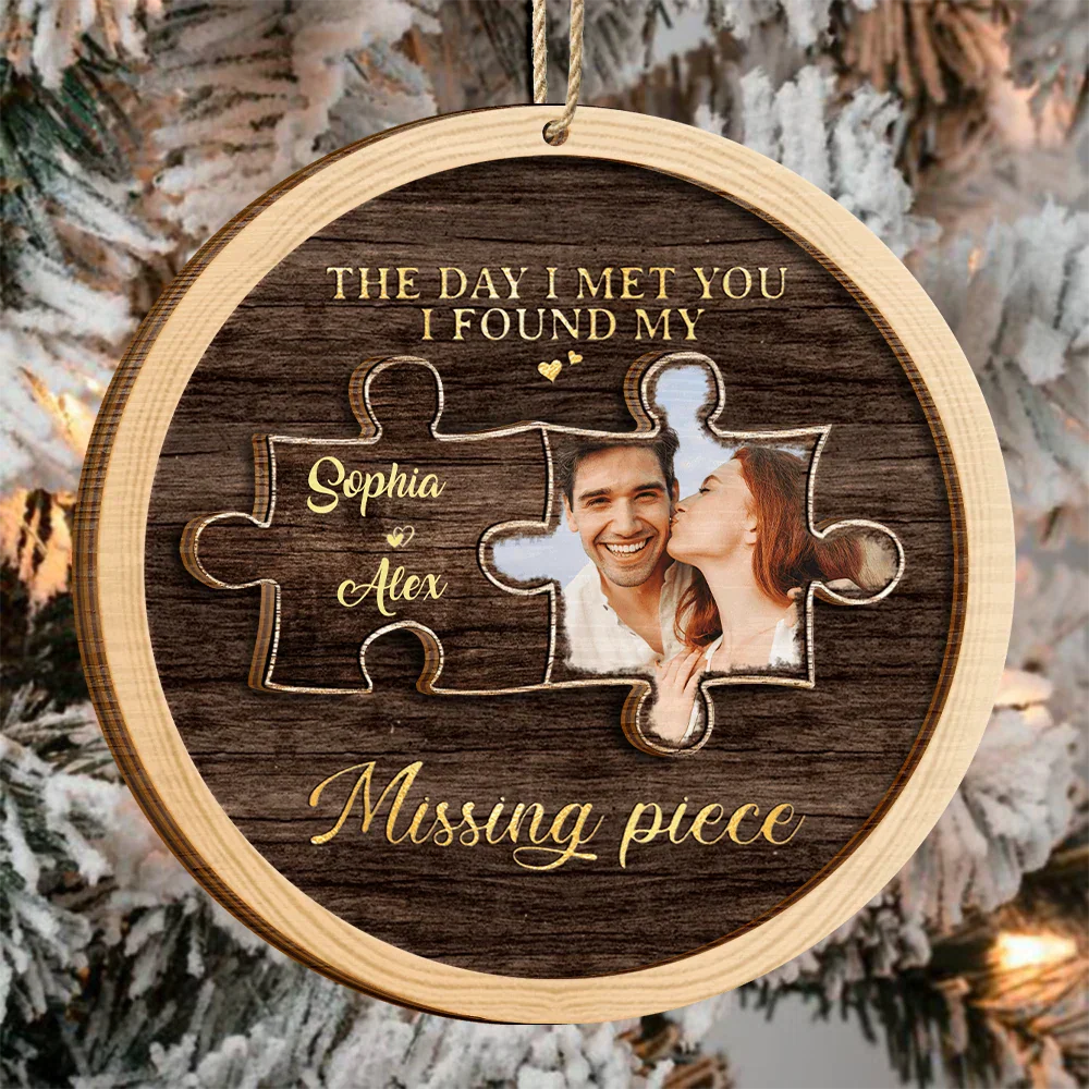 Custom Photo I Found My Missing Piece Couples - Personalized 2-Layered Wooden Ornament - Image 3