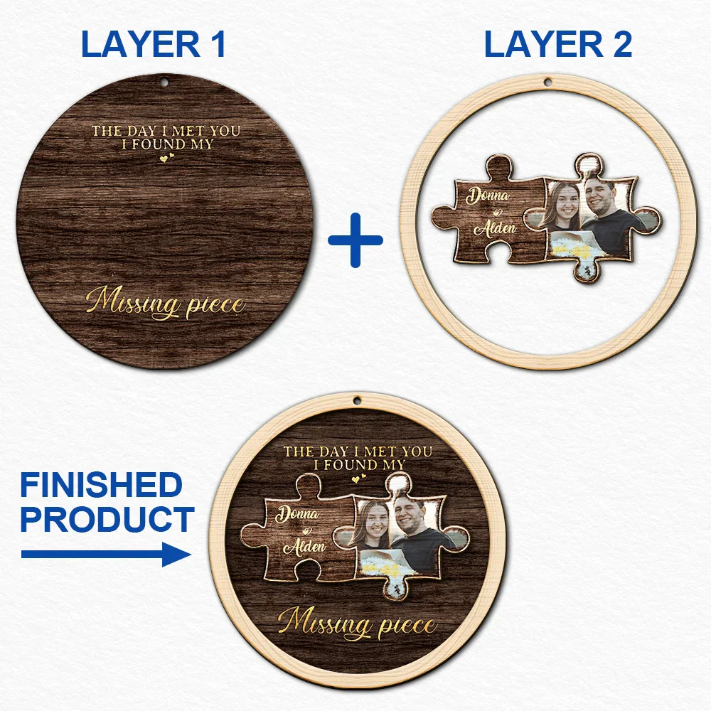 Custom Photo I Found My Missing Piece Couples - Personalized 2-Layered Wooden Ornament - Image 6