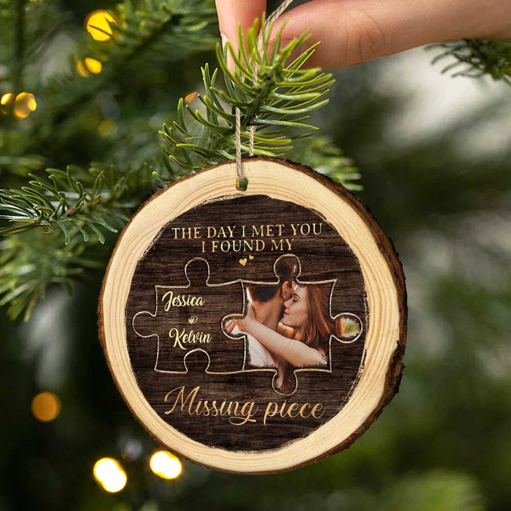 Custom Photo I Found My Missing Piece Couples - Personalized Wood Slice Ornament - Image 2