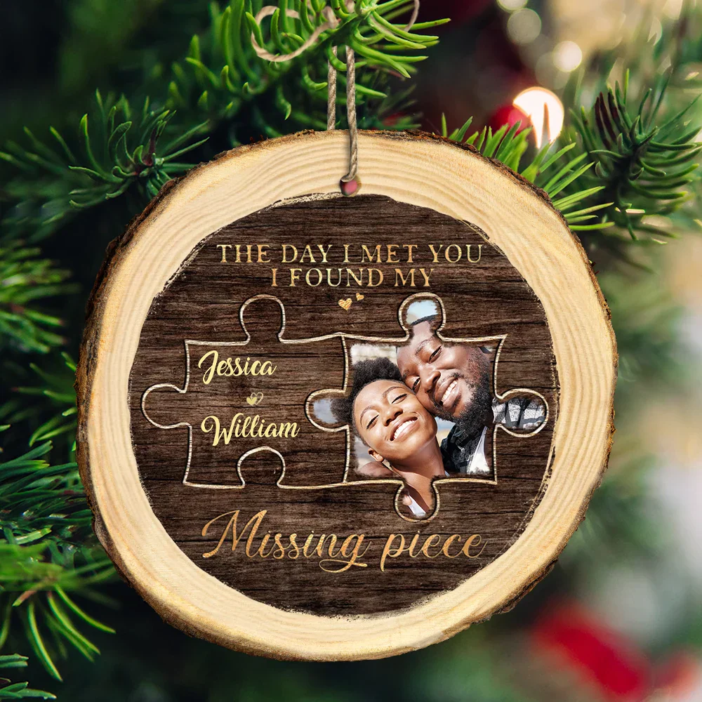 Custom Photo I Found My Missing Piece Couples - Personalized Wood Slice Ornament - Image 3