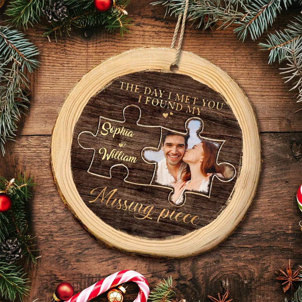 Custom Photo I Found My Missing Piece Couples - Personalized Wood Slice Ornament - Image 5
