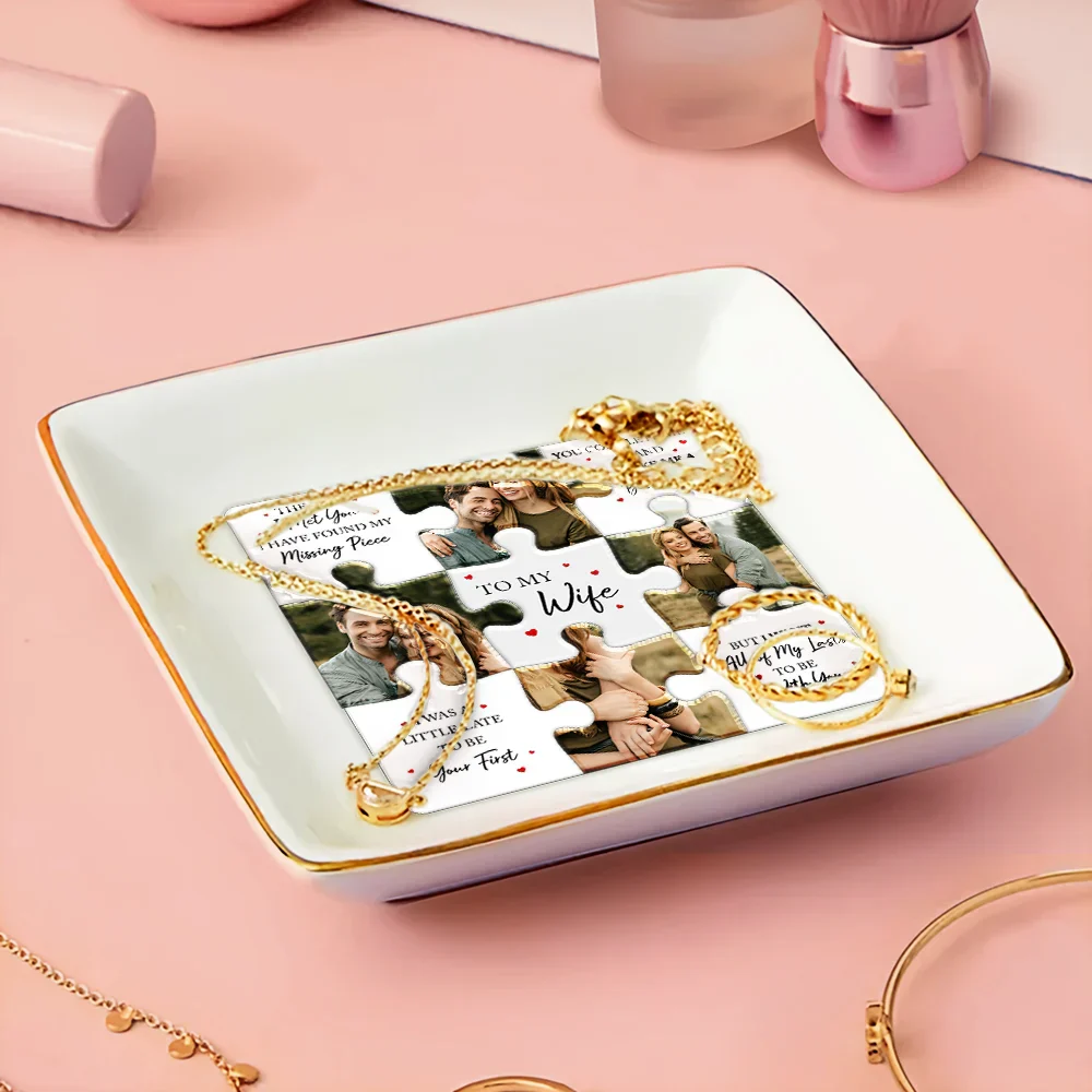 Custom Photo I Found My Missing Piece Puzzle - 3D Embossed Effect Printed Dish, Personalized Ring Dish - Image 3