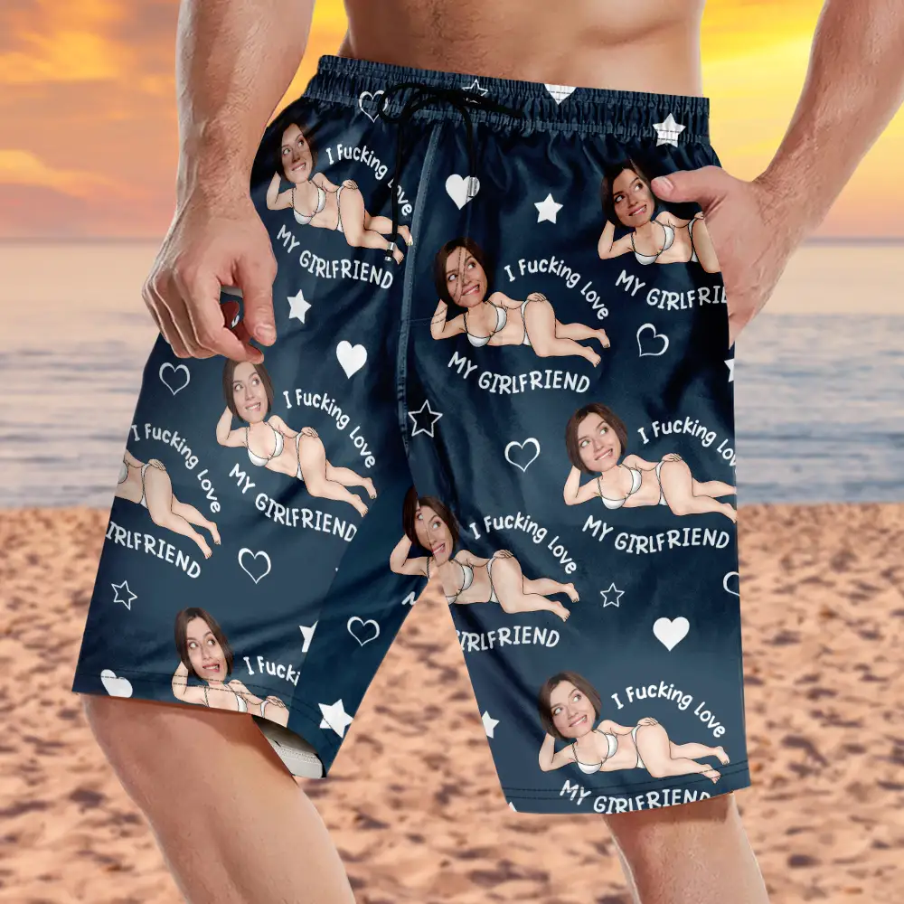 Custom Photo I Fuking Love My Wife - Personalized Unisex Beach Shorts - Image 4