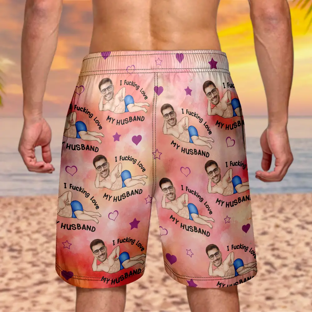 Custom Photo I Fuking Love My Wife - Personalized Unisex Beach Shorts - Image 5