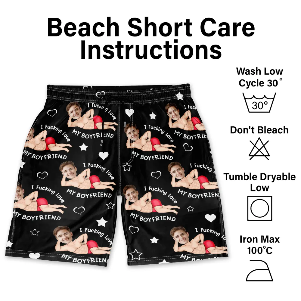 Custom Photo I Fuking Love My Wife - Personalized Unisex Beach Shorts - Image 7