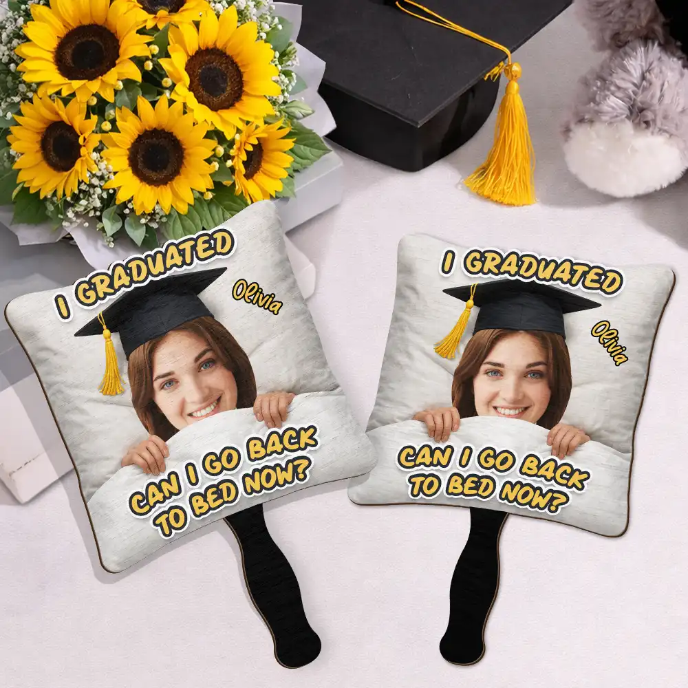 Custom Photo I Graduated Can I Go Back To Bed Now - Personalized Graduation Handheld Fan - Image 3