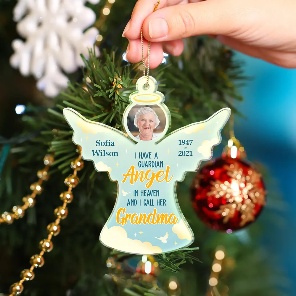 Custom Photo I Have A Guardian Angel In Heaven And I Call Her Mom - Personalized Custom Shaped Acrylic Ornament - Image 4