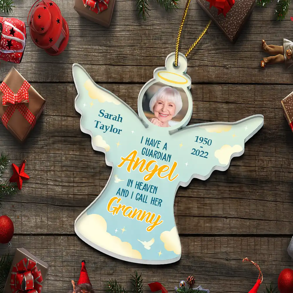 Custom Photo I Have A Guardian Angel In Heaven And I Call Her Mom - Personalized Custom Shaped Acrylic Ornament - Image 5
