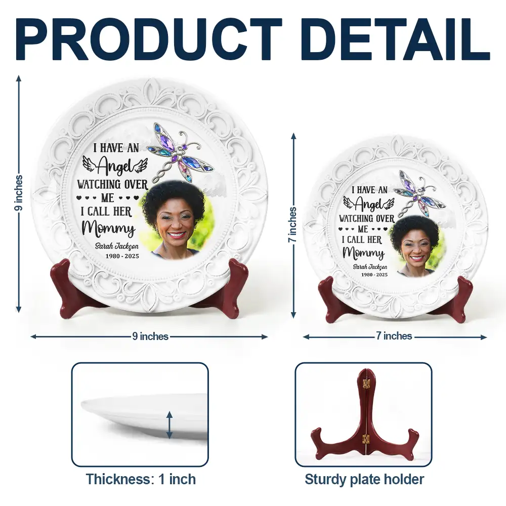 Custom Photo I Have An Angel Watching Over Me - Personalized Ceramic Plate - Image 5
