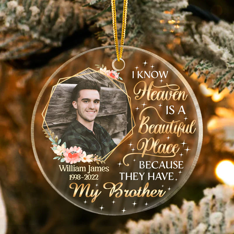 Custom Photo I Know Heaven Is A Beautiful Place - Christmas Gift - Memorial Gift For Family - Personalized Custom Circle Acrylic Ornament - Image 2