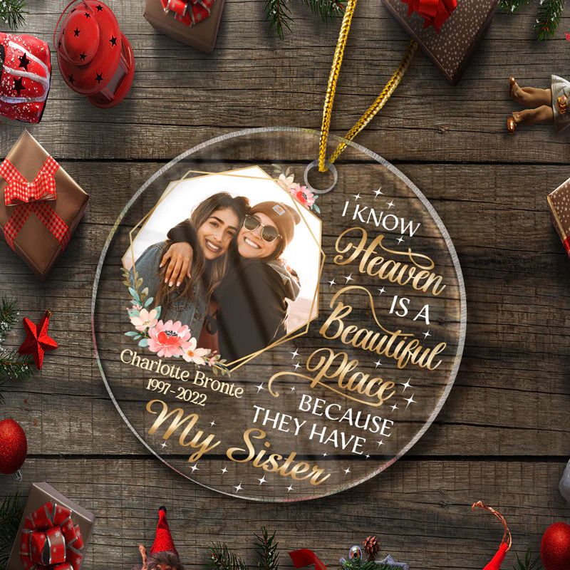 Custom Photo I Know Heaven Is A Beautiful Place - Christmas Gift - Memorial Gift For Family - Personalized Custom Circle Acrylic Ornament - Image 4