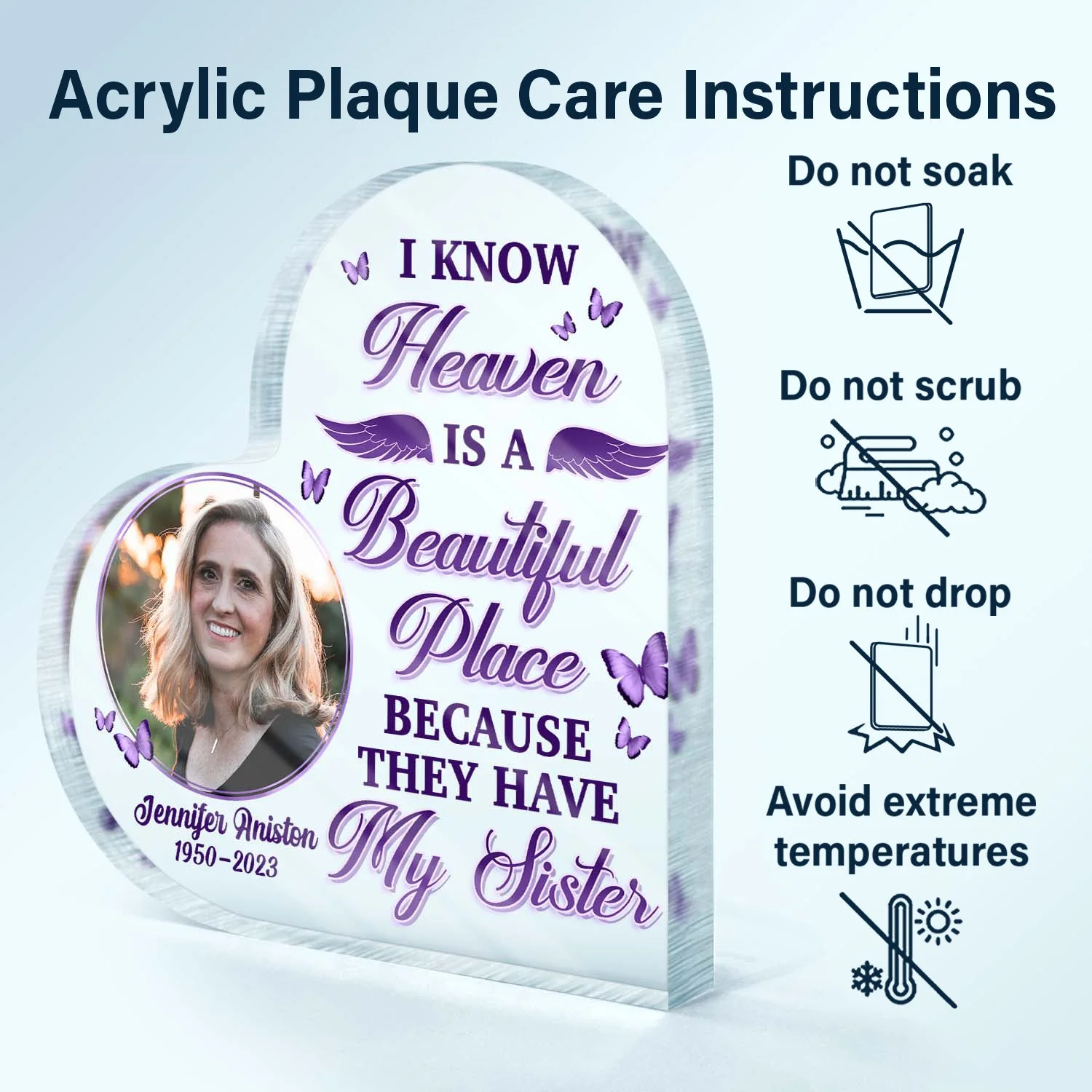 Custom Photo I Know Heaven Is A Beautiful Place - Memorial Gift For Family - Personalized Custom Heart Shaped Acrylic Plaque - Image 6