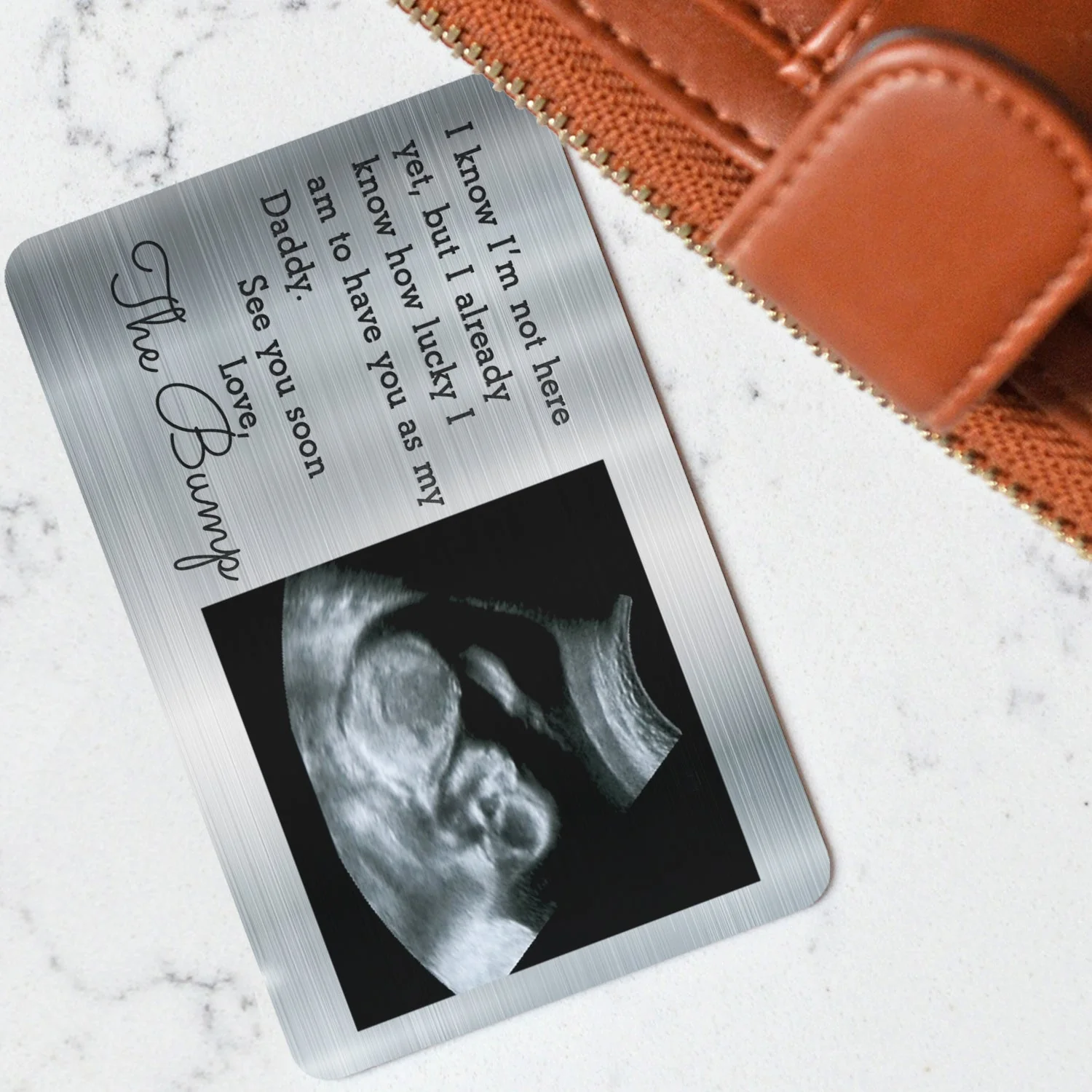 Custom Photo I Know I'm Not Here Yet - Gift For Dad, Father, New Parents - Personalized Aluminum Wallet Card - Image 3