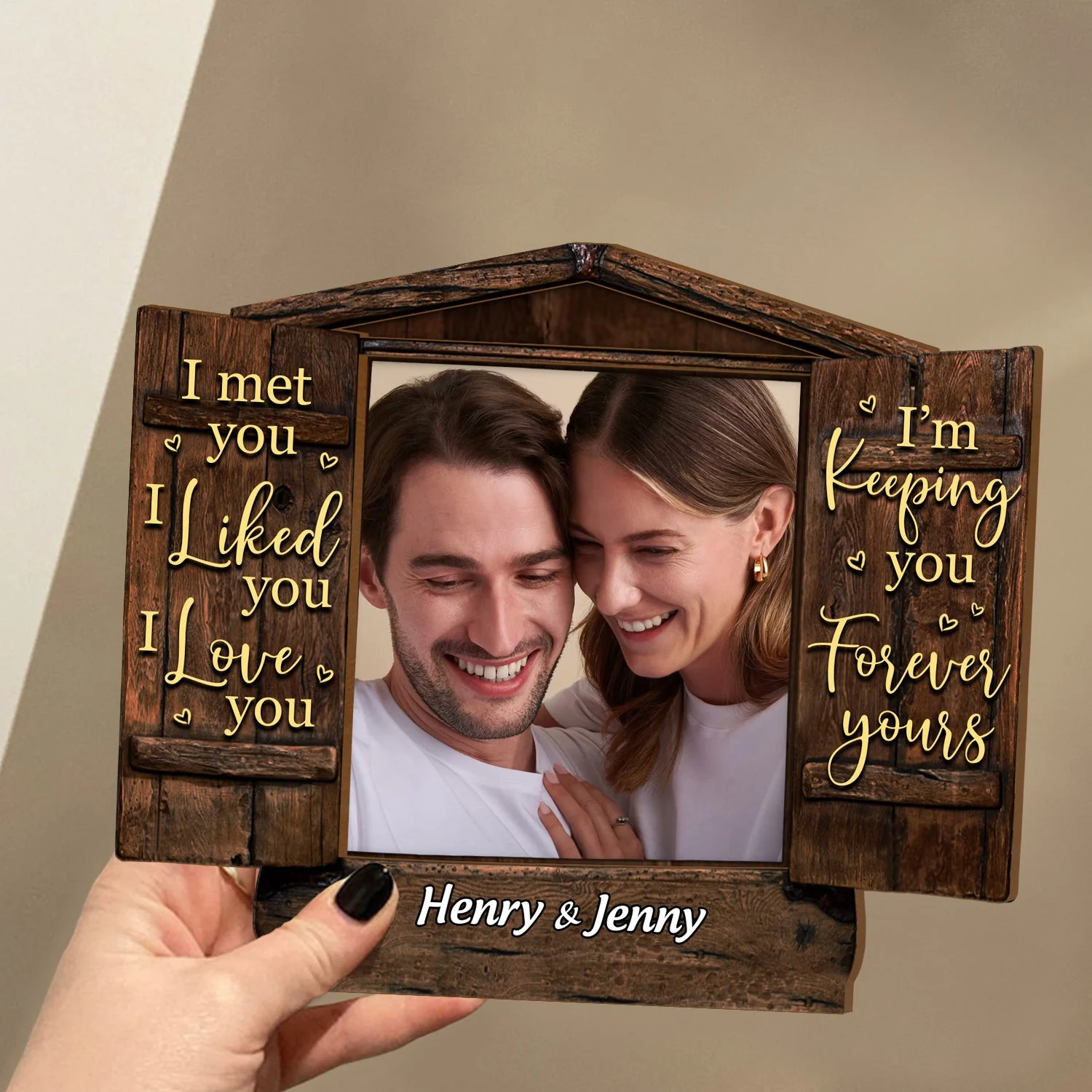 Custom Photo I Liked You I Love You - Gift For Couples - Personalized Custom Shaped 2-Layered Wooden Plaque - Image 3