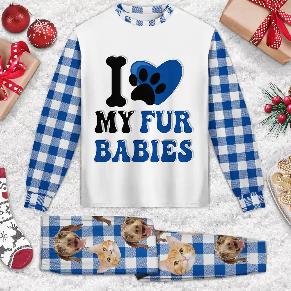 Custom Photo I Love My Dog Cat Pet - Personalized Unisex Pajamas Set - Image 4