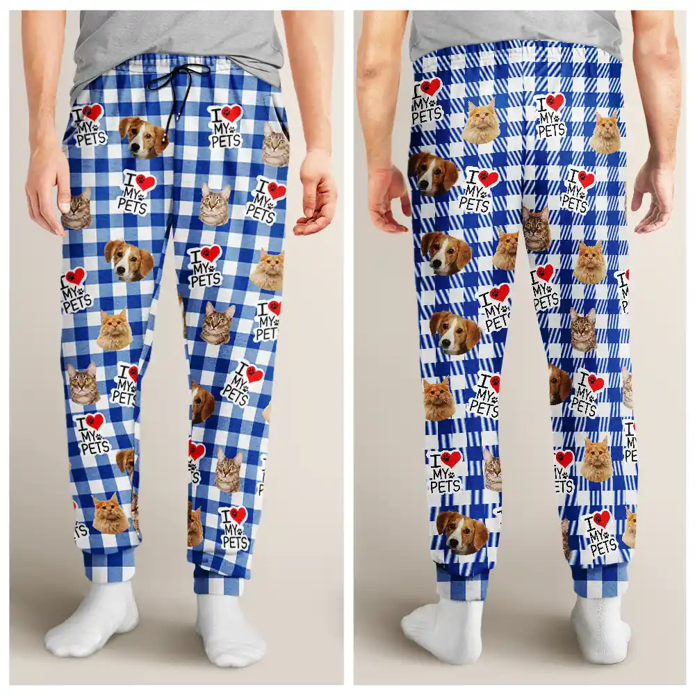 Custom Photo I Love My Dogs Cats Pets - Personalized Pajama Pants - Image 5