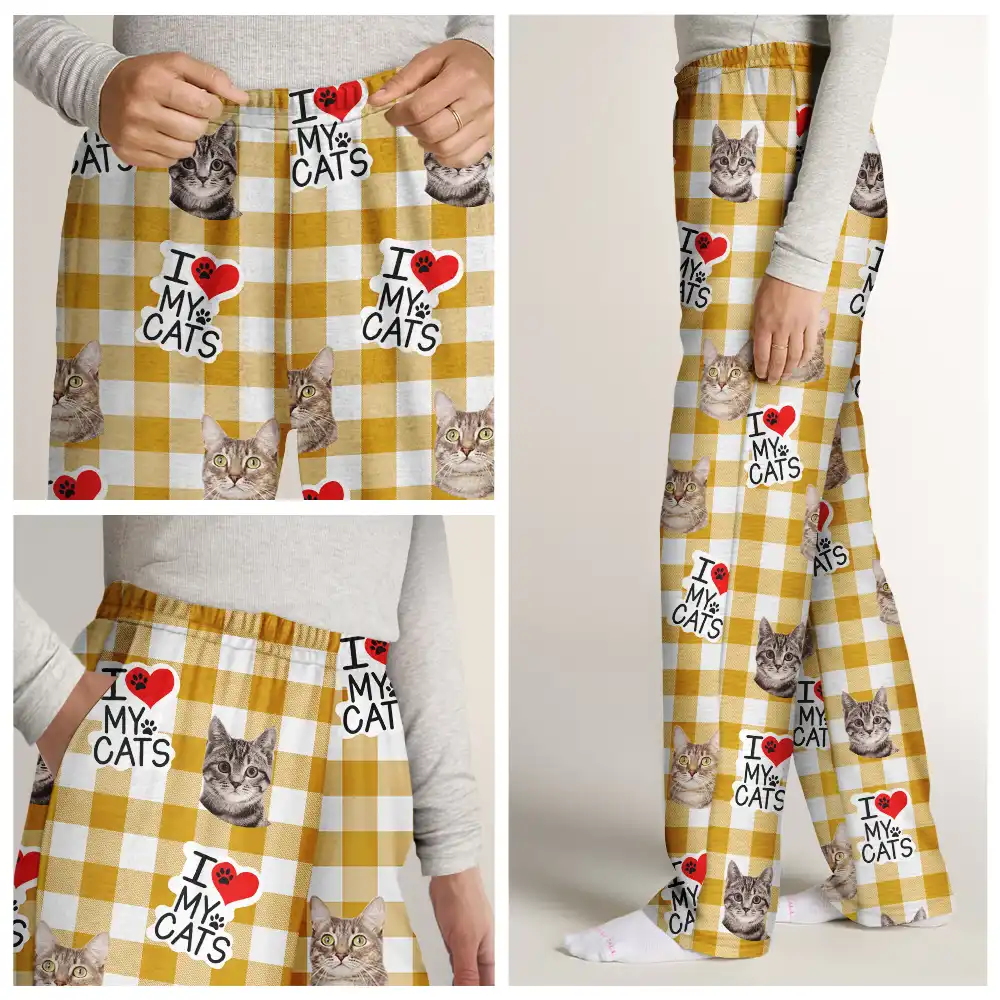 Custom Photo I Love My Dogs Cats Pets - Personalized Pajama Pants - Image 8