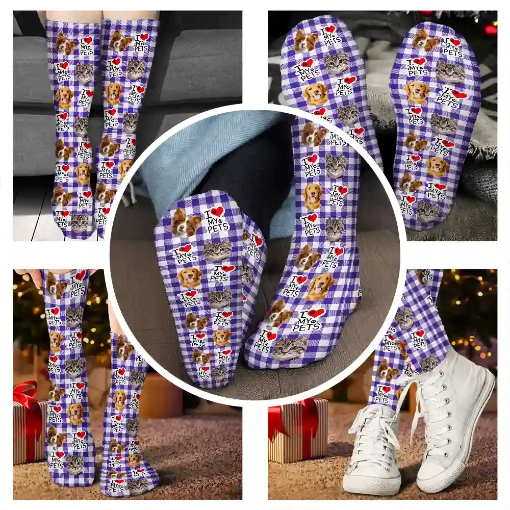 Custom Photo I Love My Dogs Cats Pets - Personalized Socks - Image 5
