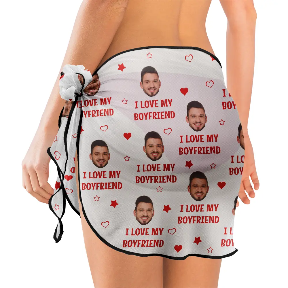 Custom Photo I Love My Husband - Personalized Short Sarong Swimwear Cover Ups - Image 4
