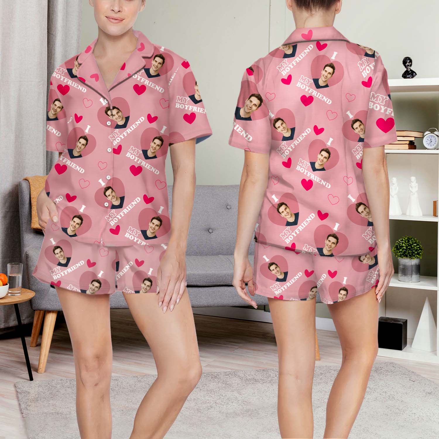 Custom Photo I Love My Husband Wife - Anniversary, Birthday Gift For Spouse, Husband, Wife, Boyfriend, Girlfriend - Personalized Custom Short Pajamas Set - Image 4