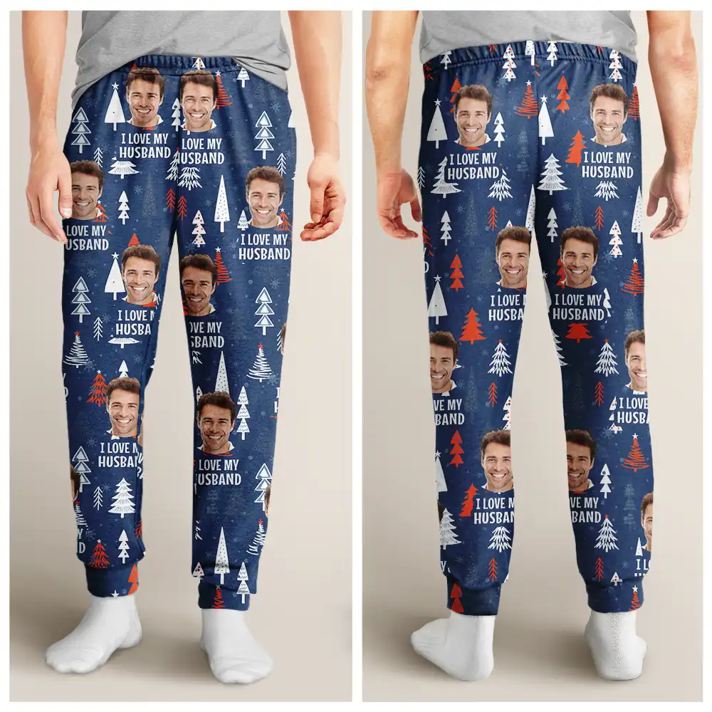 Custom Photo I Love My Wife Christmas Pattern - Personalized Sweatpants - Image 5