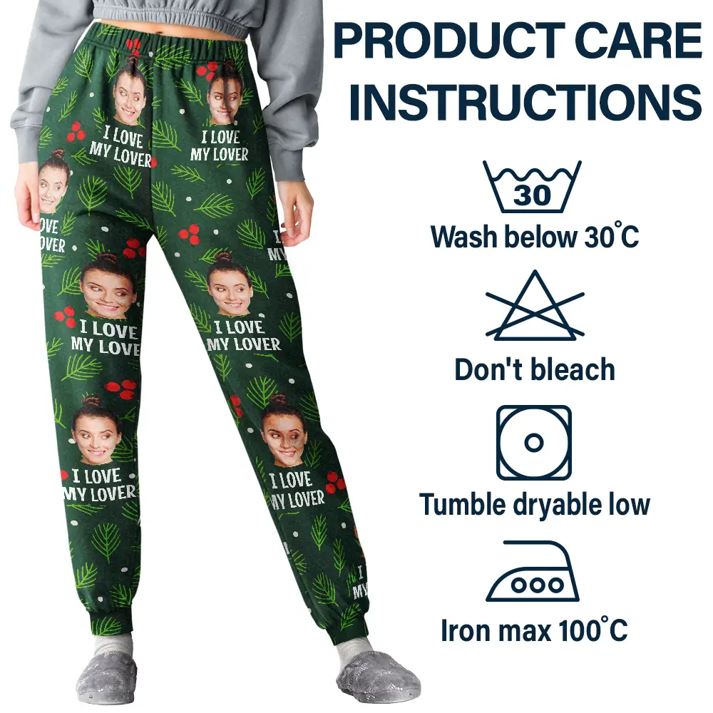 Custom Photo I Love My Wife Christmas Pattern - Personalized Sweatpants - Image 6
