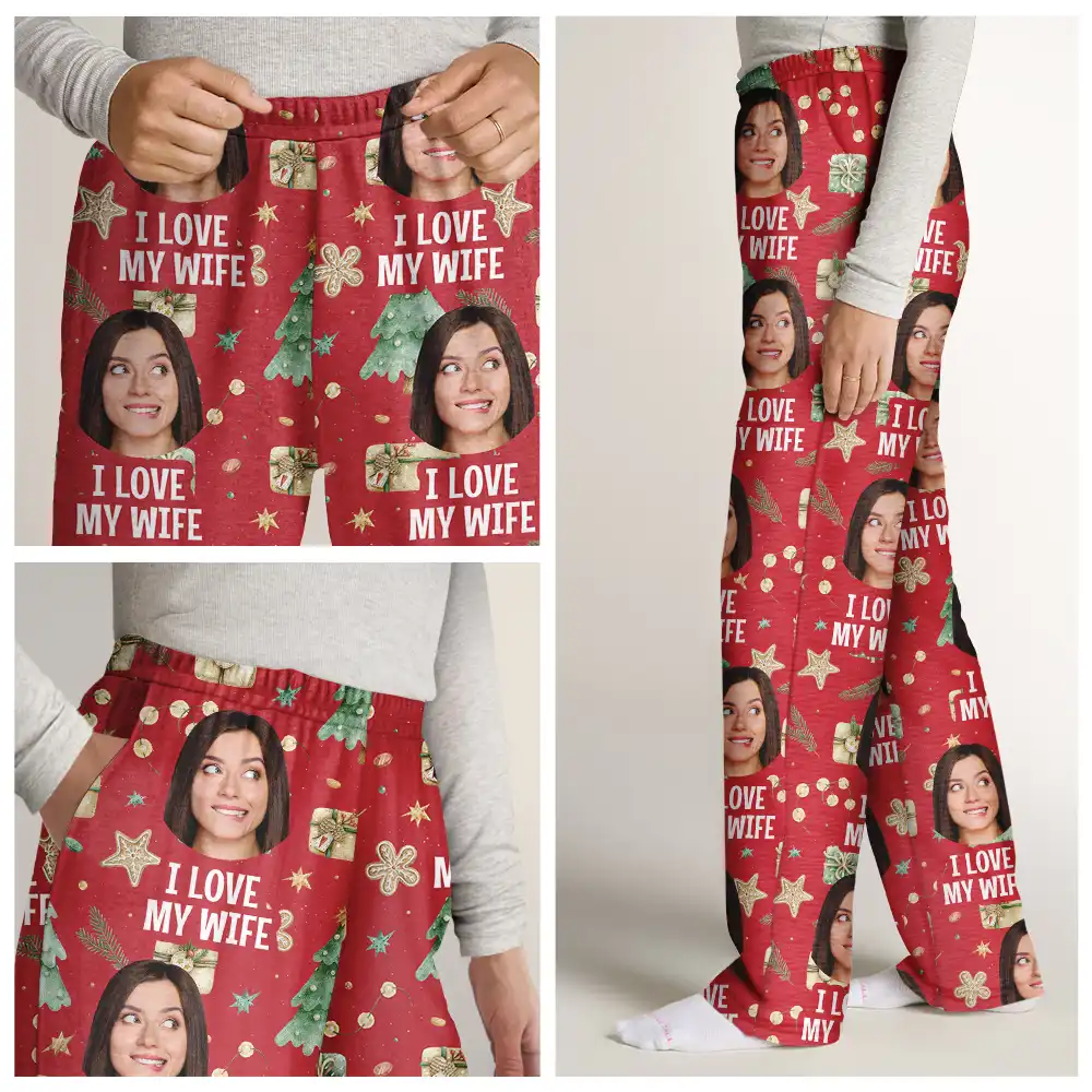 Custom Photo I Love My Wife Christmas Pattern - Personalized Sweatpants - Image 8