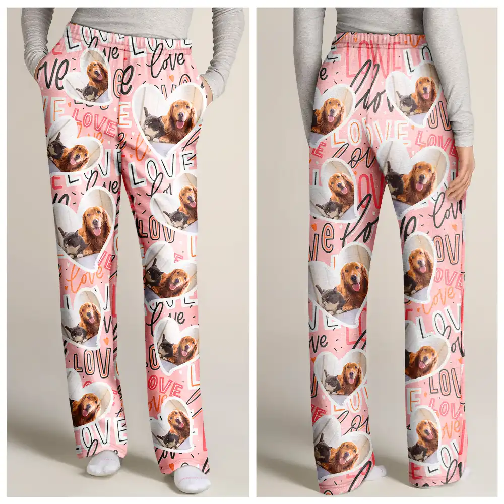 Custom Photo I Love My Wife Full Heart - Personalized Pajama Pants - Image 3
