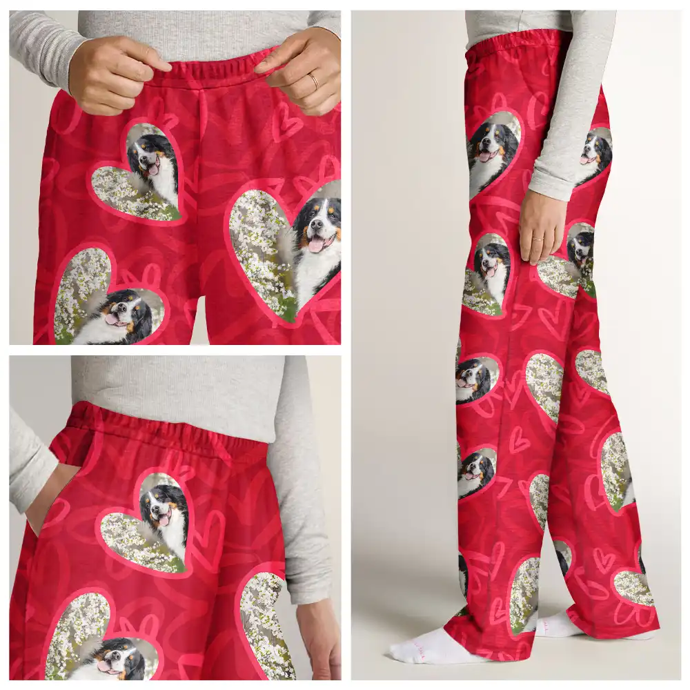 Custom Photo I Love My Wife Full Heart - Personalized Pajama Pants - Image 7