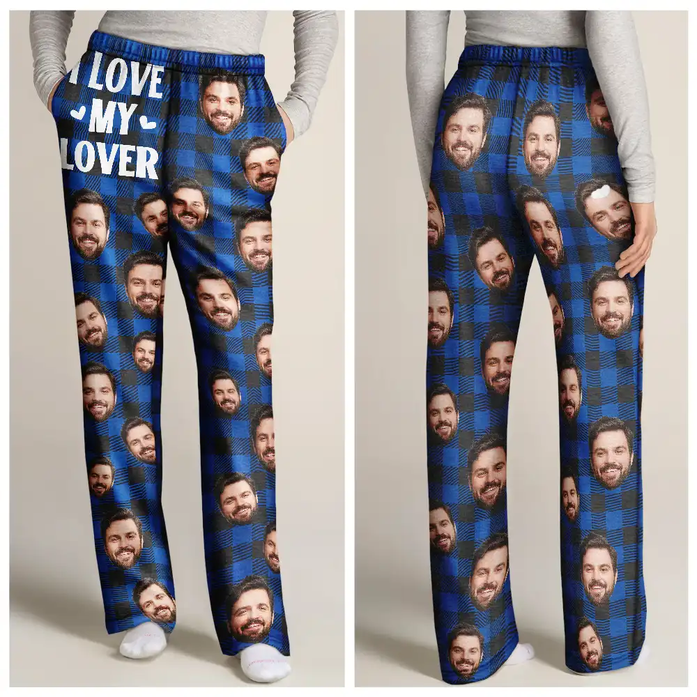Custom Photo I Love My Wife Husband Girlfriend Boyfriend Plaid Pattern - Personalized Pajama Pants - Image 4