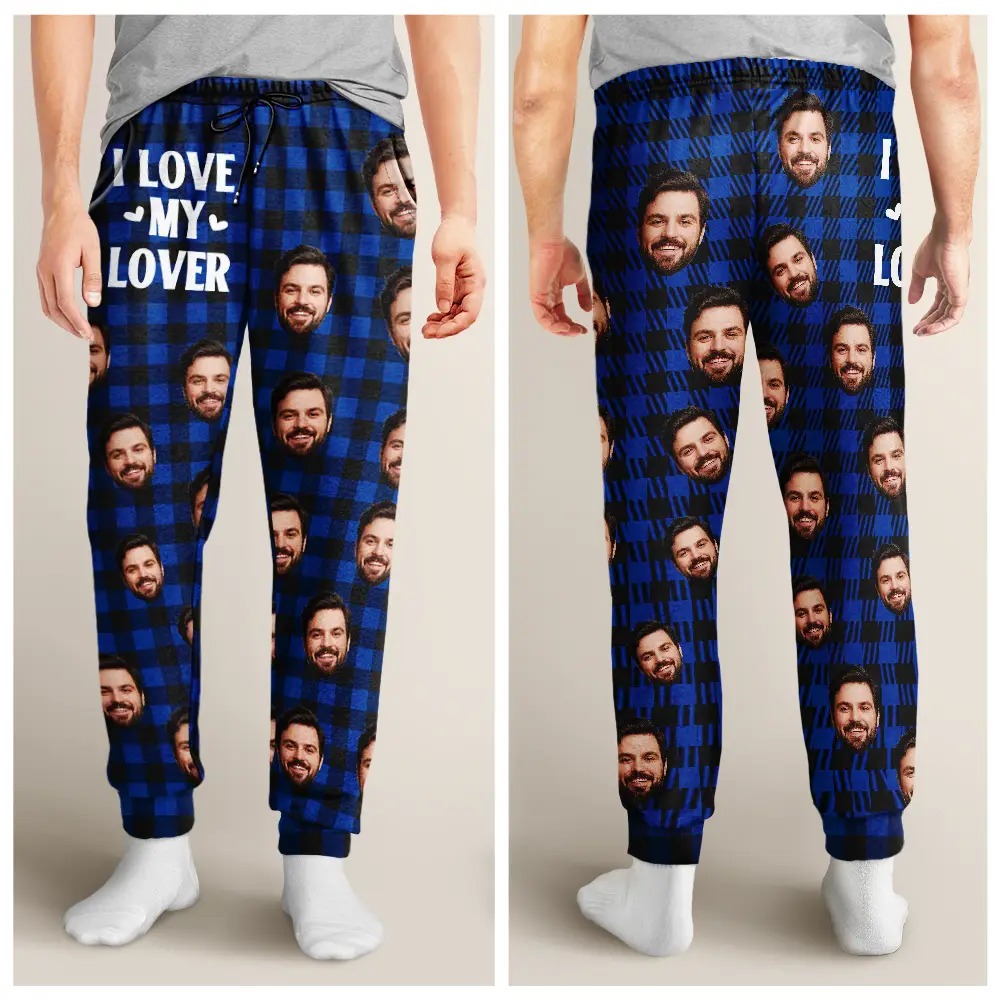 Custom Photo I Love My Wife Husband Girlfriend Boyfriend Plaid Pattern - Personalized Pajama Pants - Image 5