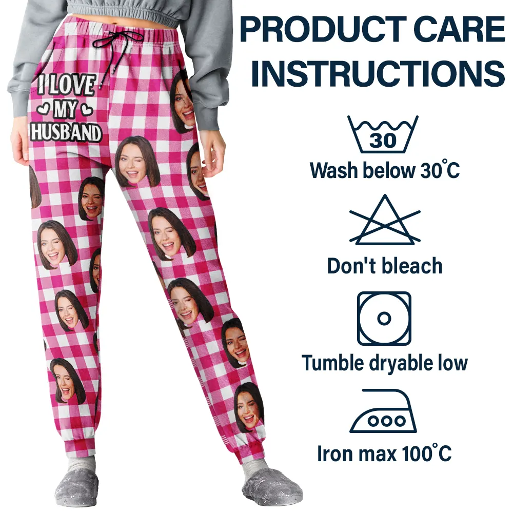Custom Photo I Love My Wife Husband Girlfriend Boyfriend Plaid Pattern - Personalized Pajama Pants - Image 6