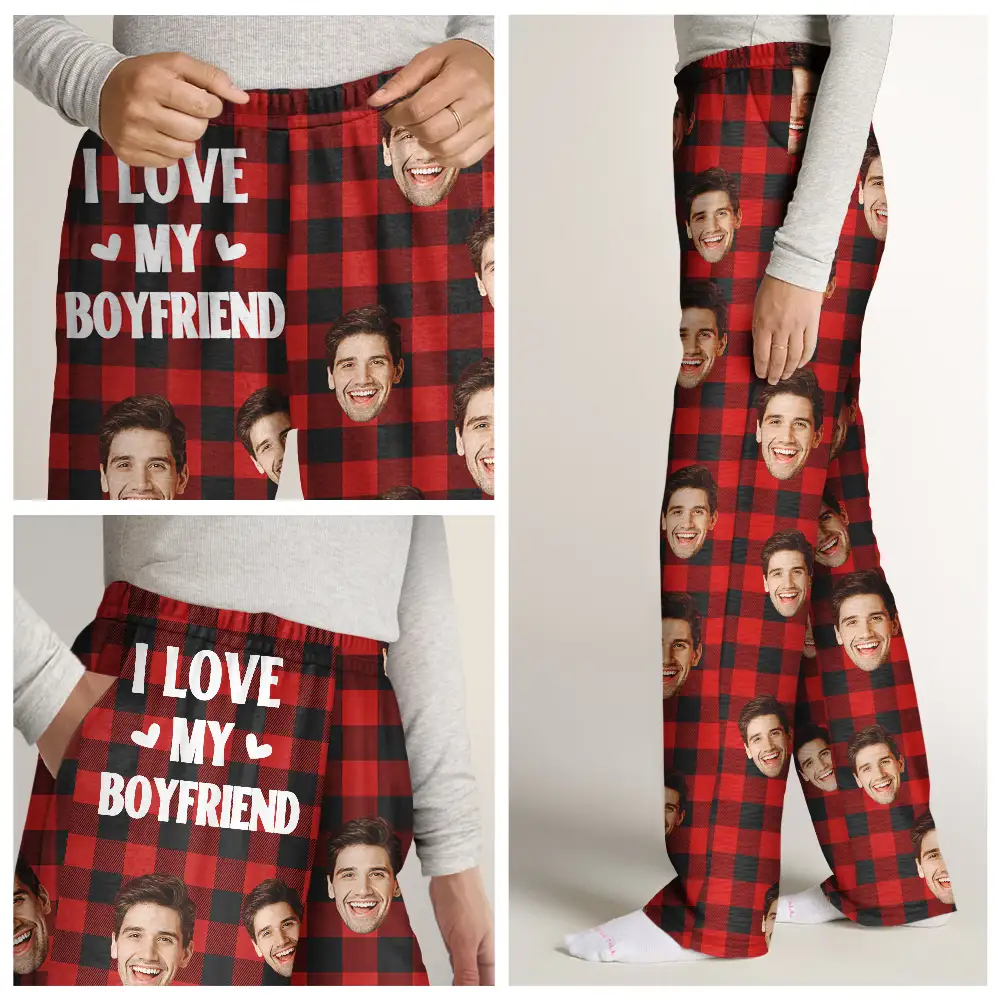 Custom Photo I Love My Wife Husband Girlfriend Boyfriend Plaid Pattern - Personalized Pajama Pants - Image 8