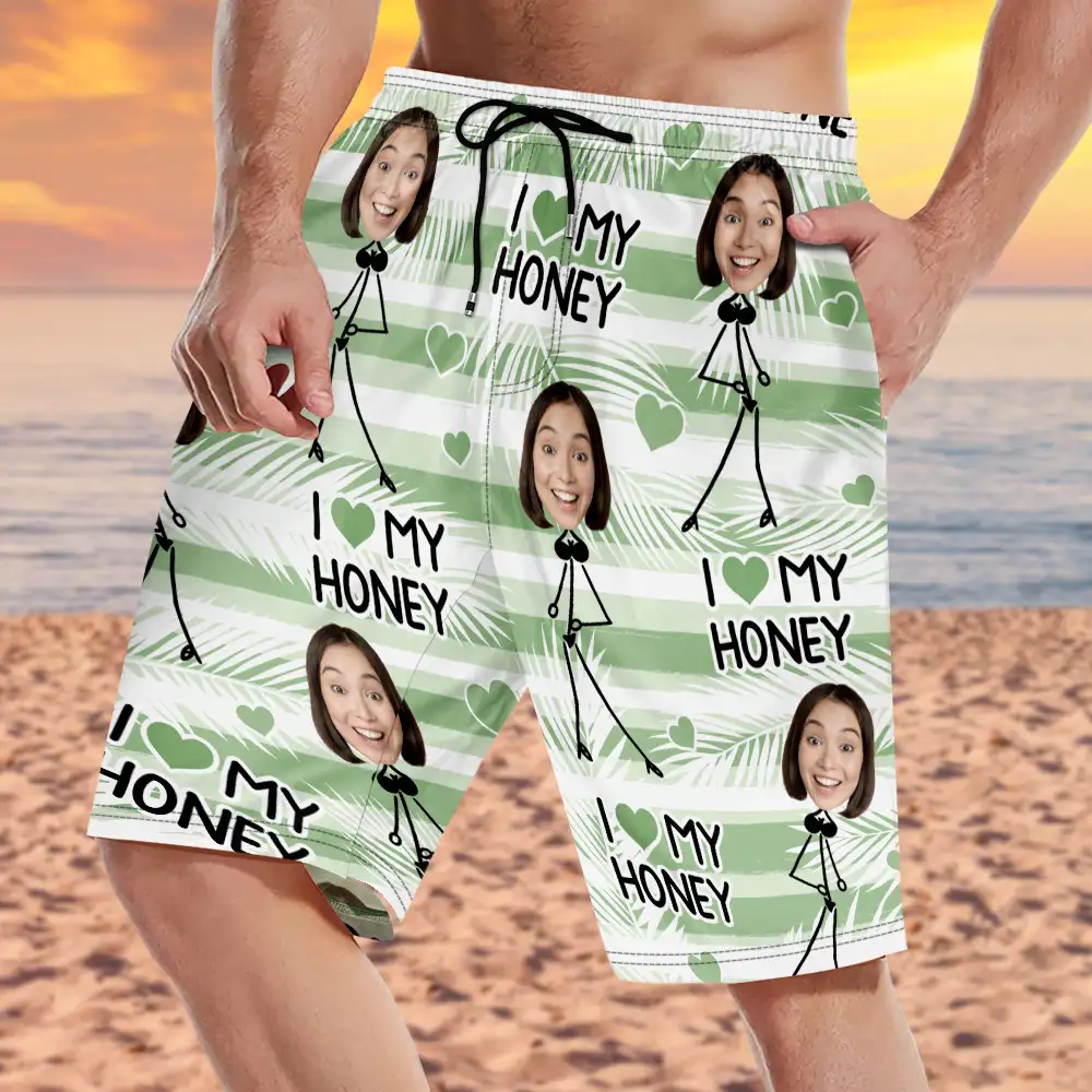 Custom Photo I Love My Wife - Personalized Unisex Beach Shorts - Image 4