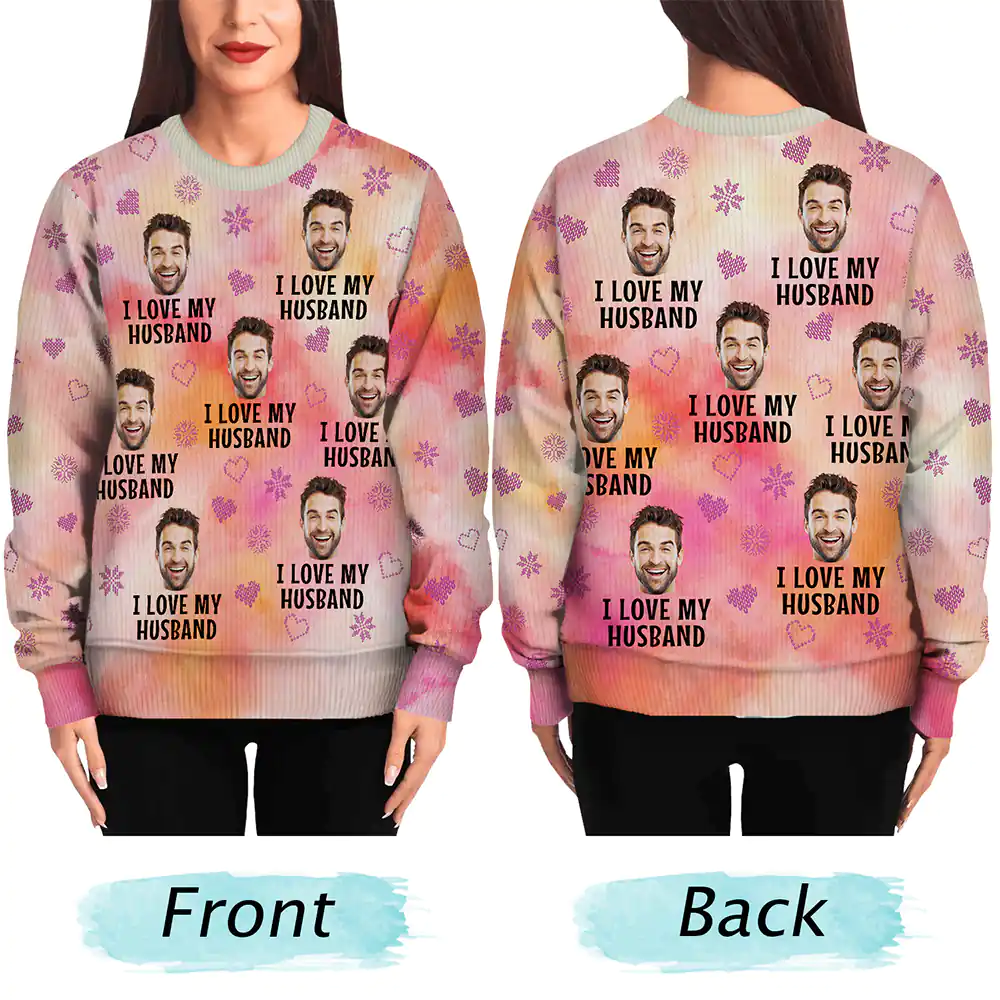 Custom Photo I Love My Wife - Personalized Unisex Ugly Sweater - Image 6